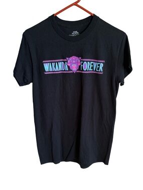Marvel Black 'Wakanda Forever' Graphic Tee with Teal & Purple Print